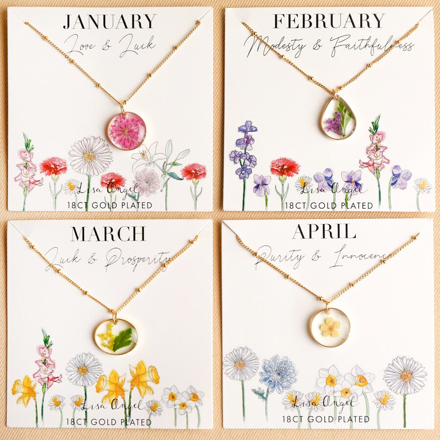 Amazon.com: Frodete Birth Flower Necklaces for women February March April  Birthstone Crystal pendant Necklace 12 Months Birth Stone Jewelry Gifts for  Birthday with Wish Card : Clothing, Shoes & Jewelry